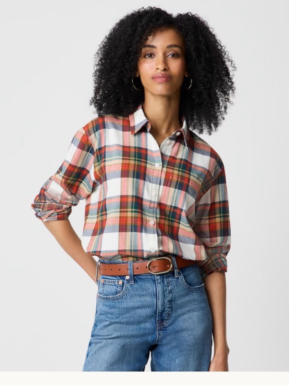 J. Crew Orange, Red & Green Plaid Button-Down Shirt
